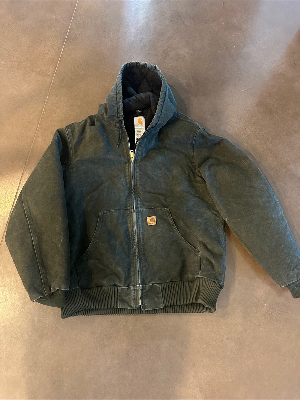 Vintage Carhartt J130 MOS Moss Green Active Jacket Hooded Large Tall LT 27x30